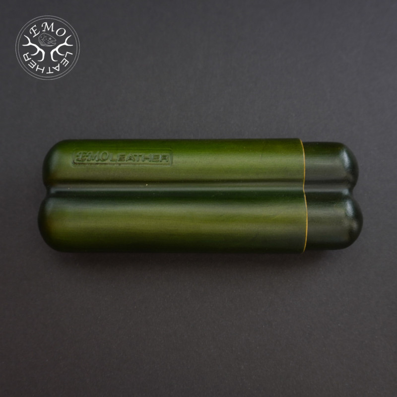 Olive 2 Slot Robusto Cigar Case | EmoLeather | Custom Leather Goods