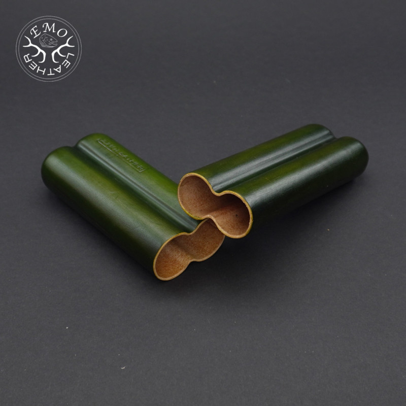 Olive 2 Slot Robusto Cigar Case | EmoLeather | Custom Leather Goods