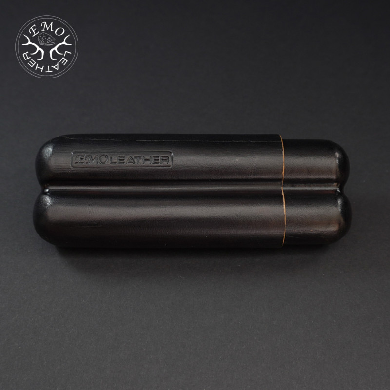 Black 2 Slot Robusto Cigar Case | EmoLeather | Custom Leather Goods
