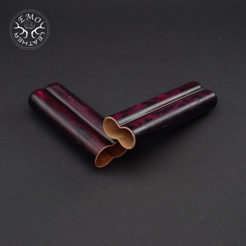 Red Black Camo 2 Slot Small Cigar Case | EmoLeather | Custom Leather Goods