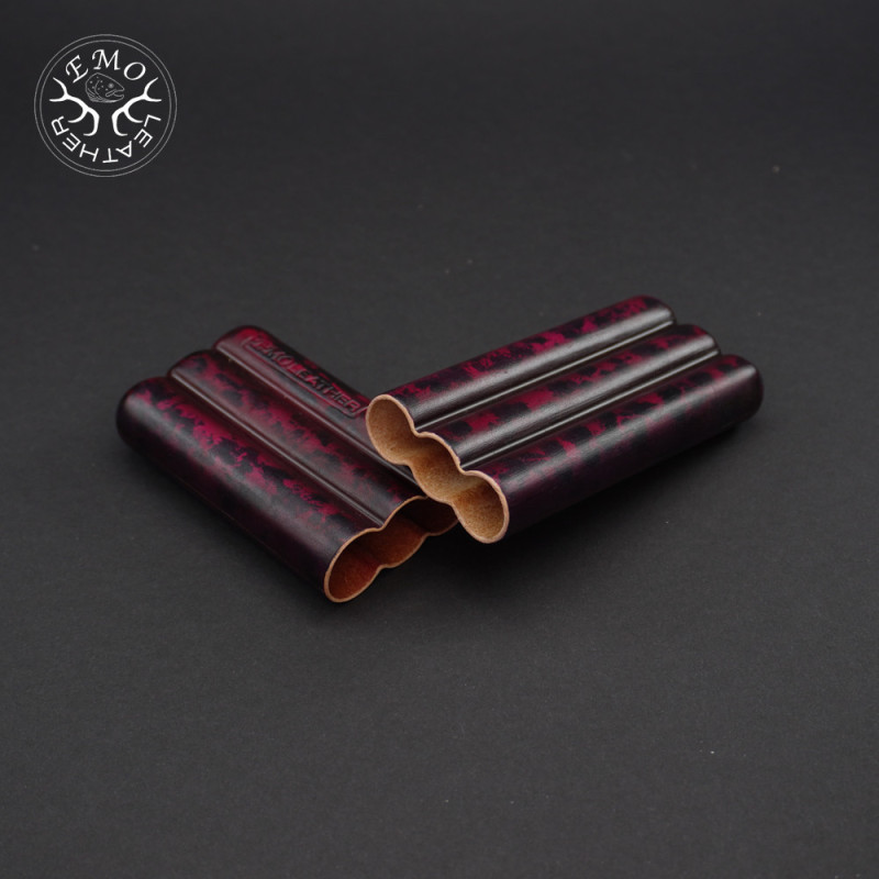 Red Black Camo 3 Slot Small Cigar Case | EmoLeather | Custom Leather Goods
