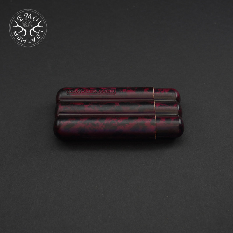Red Black Camo 3 Slot Small Cigar Case | EmoLeather | Custom Leather Goods