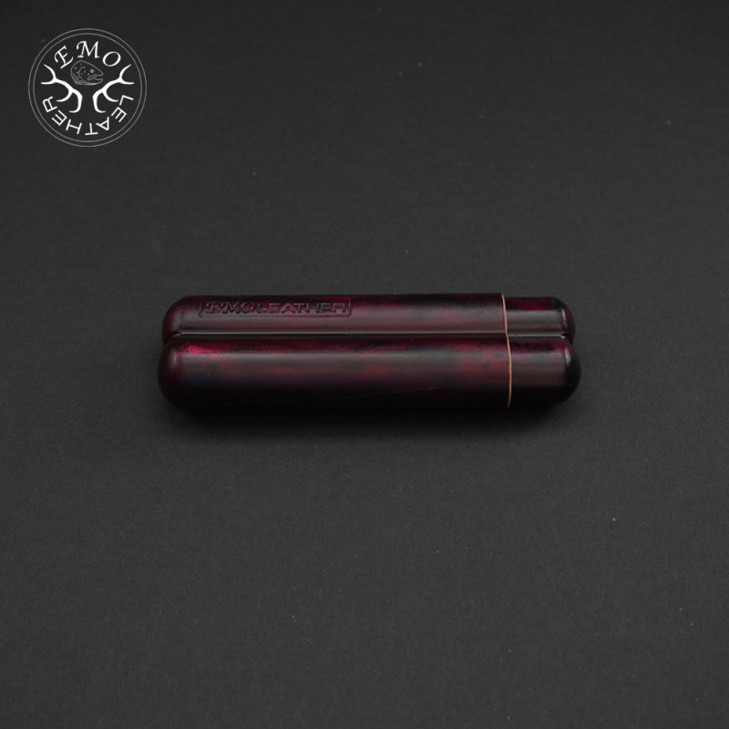 Red Black Camo 2 Slot Small Cigar Case | EmoLeather | Custom Leather Goods