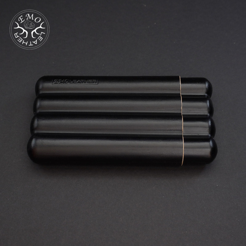 Black 4 Slot Churchill Cigar Case | EmoLeather | Custom Leather Goods