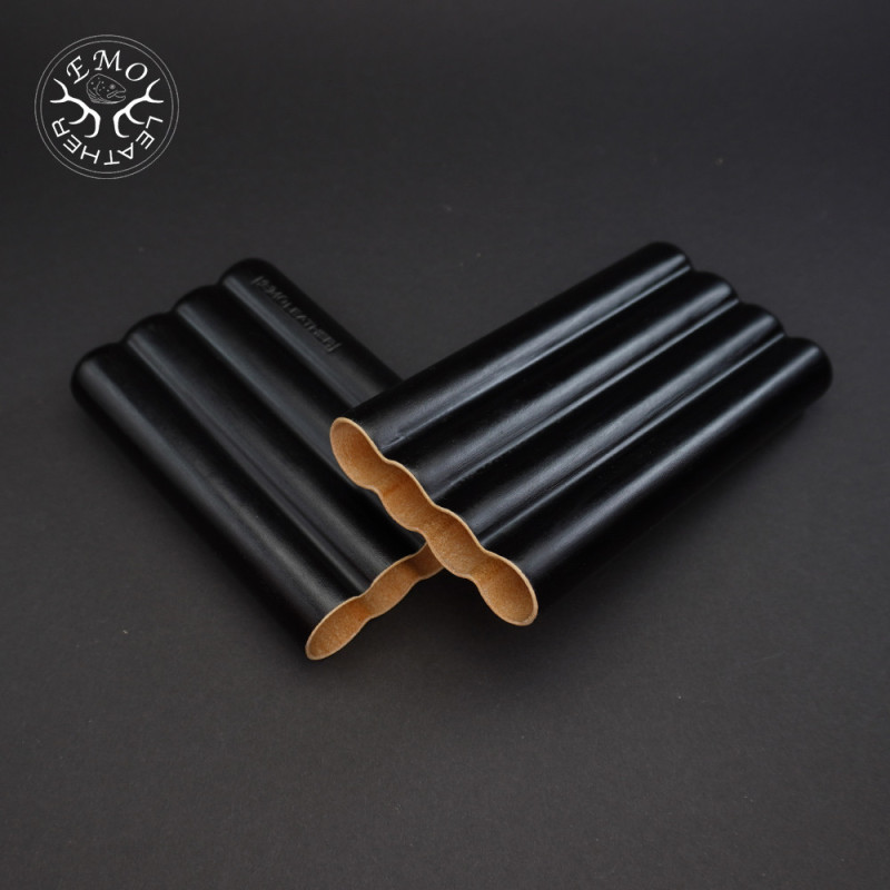 Black 4 Slot Churchill Cigar Case | EmoLeather | Custom Leather Goods