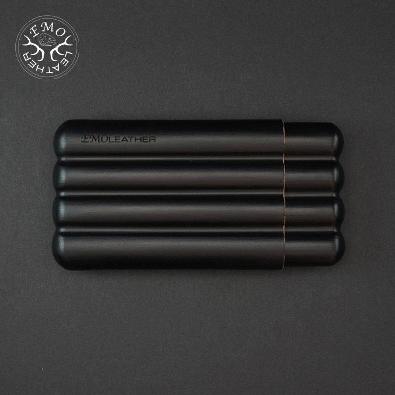 Black 4 Slot Churchill Cigar Case | EmoLeather | Custom Leather Goods