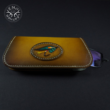 Light Brown Fishing Themed Glasses Case | EmoLeather | Custom Leather Goods