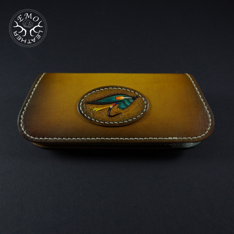 Light Brown Fishing Themed Glasses Case | EmoLeather | Custom Leather Goods