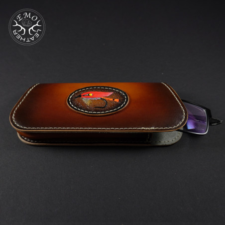 Vintage Brown Fishing Themed Glasses Case | EmoLeather | Custom Leather Goods
