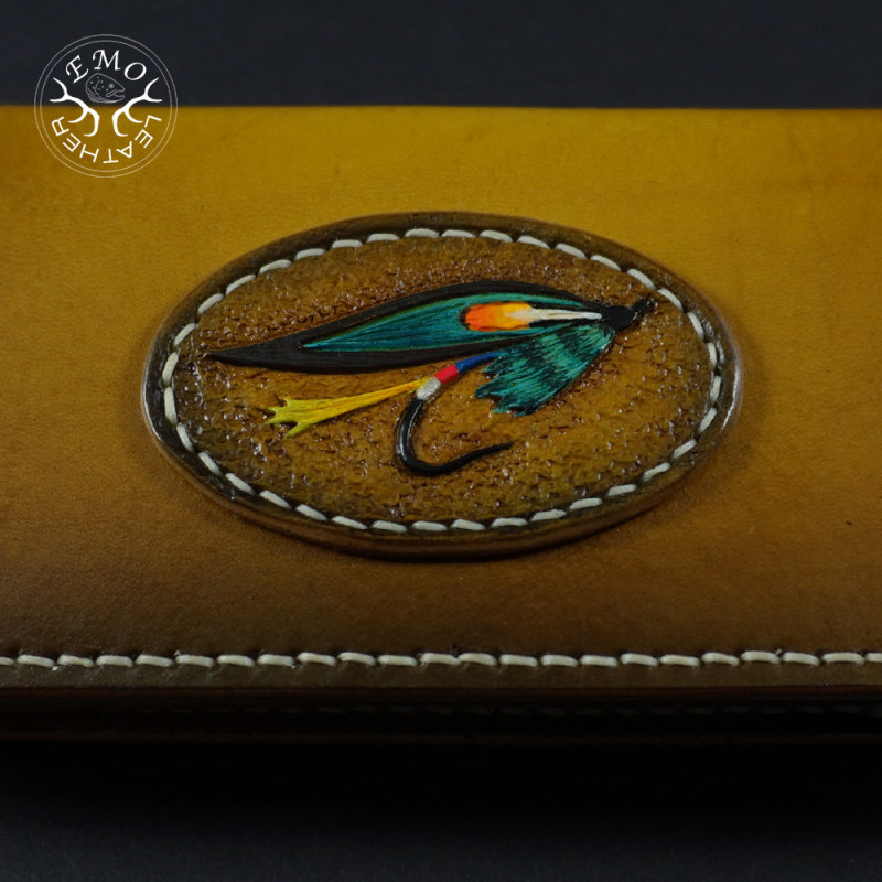 Light Brown Fishing Themed Glasses Case | EmoLeather | Custom Leather Goods