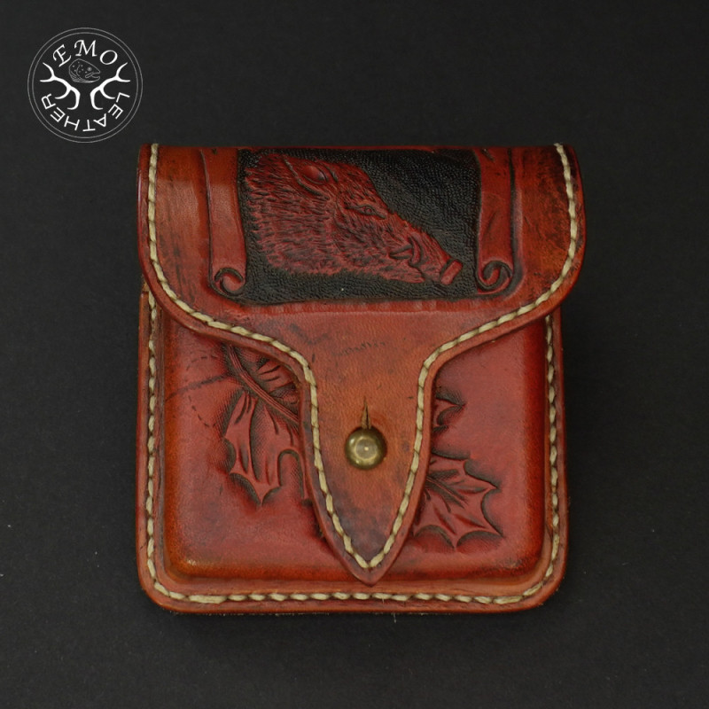 Vintage Tan Leather 5 Standard Caliber Round Ammo Pouch | EmoLeather | Custom Leather Goods