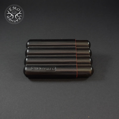 Black Corona 4 Slot Cigar Case | EmoLeather | Custom Leather Goods
