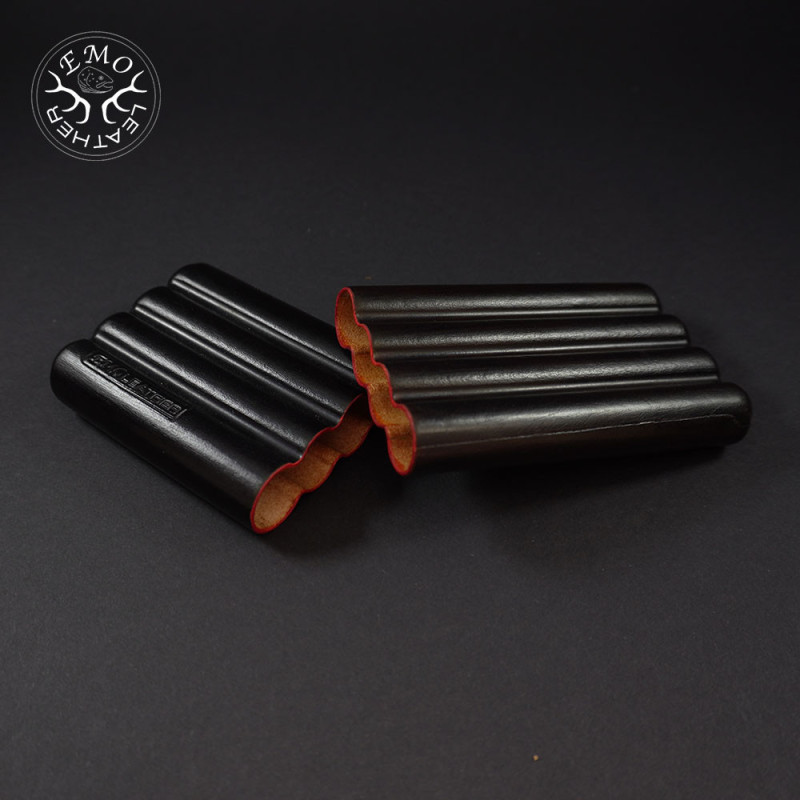 Black Corona 4 Slot Cigar Case | EmoLeather | Custom Leather Goods