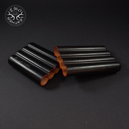 Black Corona 4 Slot Cigar Case | EmoLeather | Custom Leather Goods