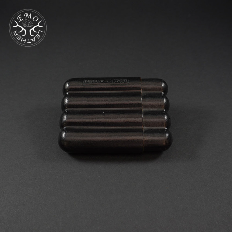 Black Corona 4 Slot Cigar Case | EmoLeather | Custom Leather Goods