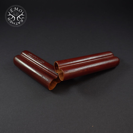 Light Brown Corona 2 Slot Cigar Case | EmoLeather | Custom Leather Goods