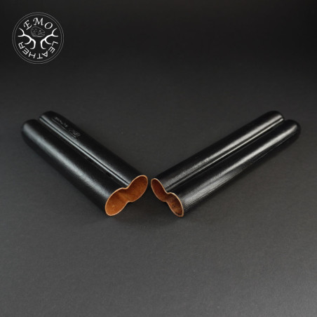Black 2 Slot Churchill Cigar Case | EmoLeather | Custom Leather Goods