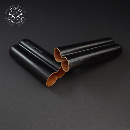 Black 2 Slot Robusto Cigar Case | EmoLeather | Custom Leather Goods