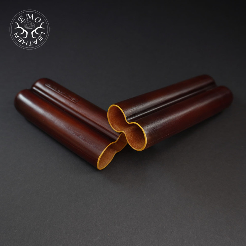 Brown 2 Slot Robusto Cigar Case | EmoLeather | Custom Leather Goods
