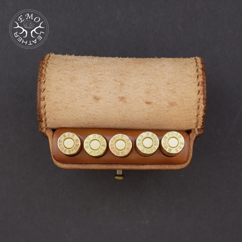 Light Brown Leather 5 Standard Caliber Round Ammo Pouch | EmoLeather | Custom Leather Goods