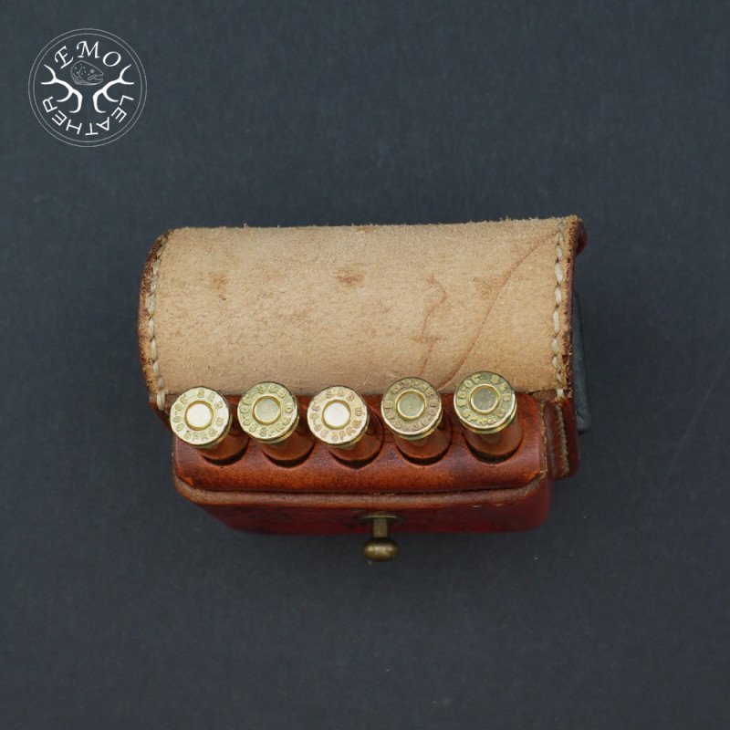 Vintage Tan Leather 5 Standard Caliber Round Ammo Pouch | EmoLeather | Custom Leather Goods