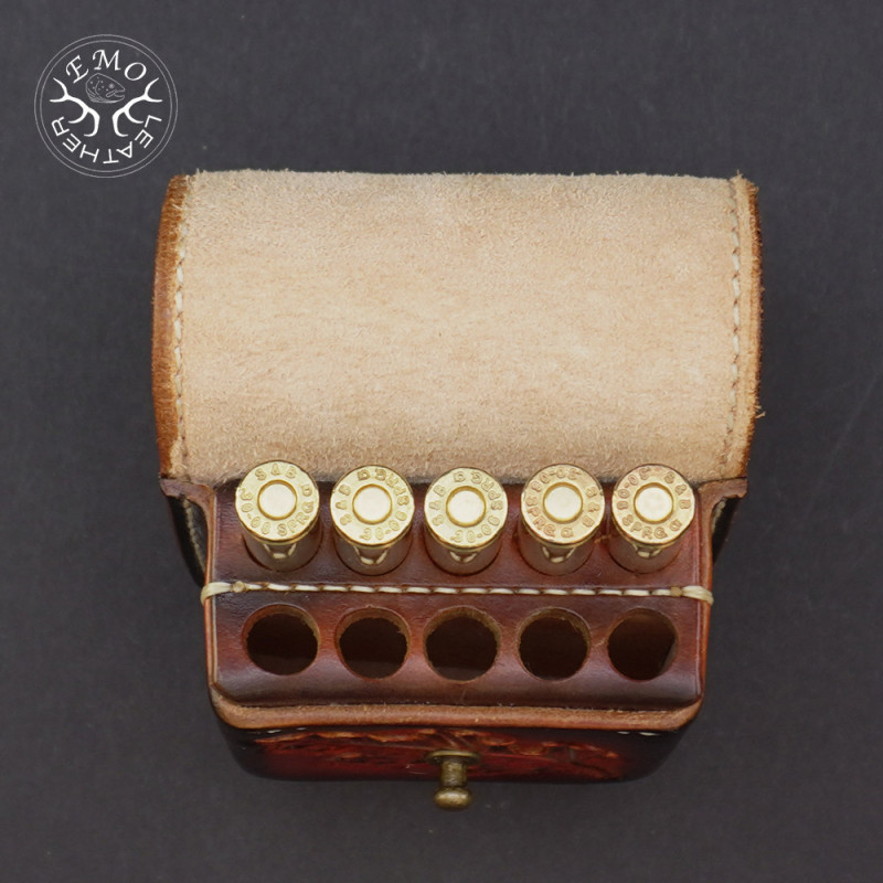 Brown Leather 10 Standard Caliber Round Ammo Pouch | EmoLeather | Custom Leather Goods