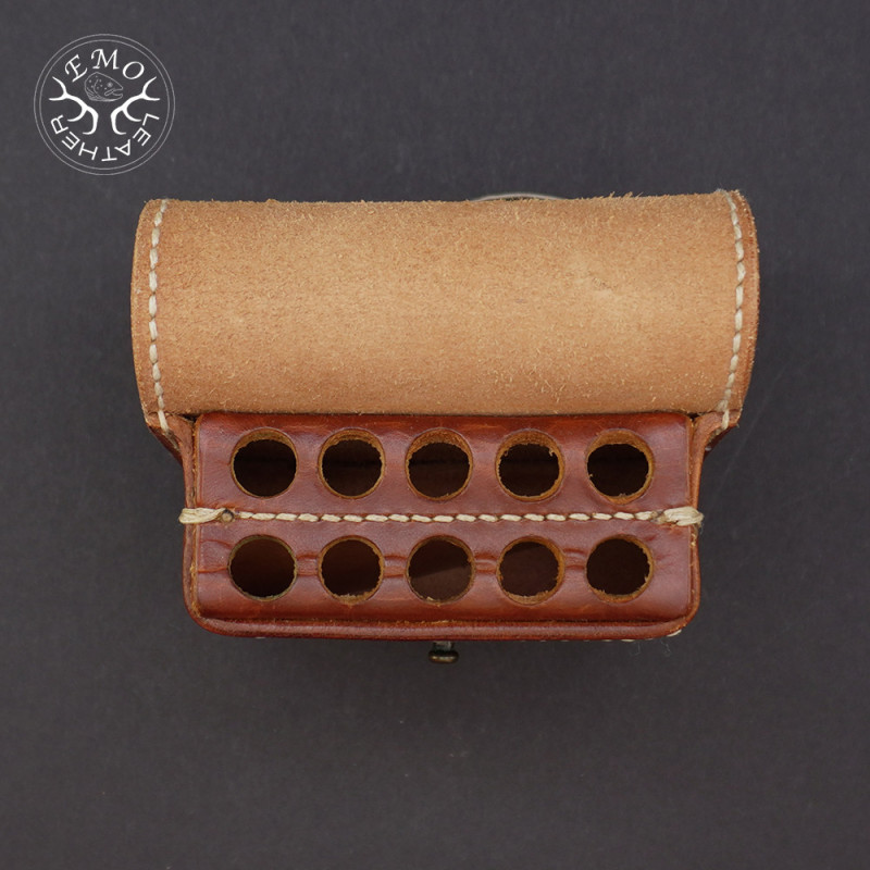 Brown Leather 10  Round Magnum Caliber Ammo Pouch | EmoLeather | Custom Leather Goods
