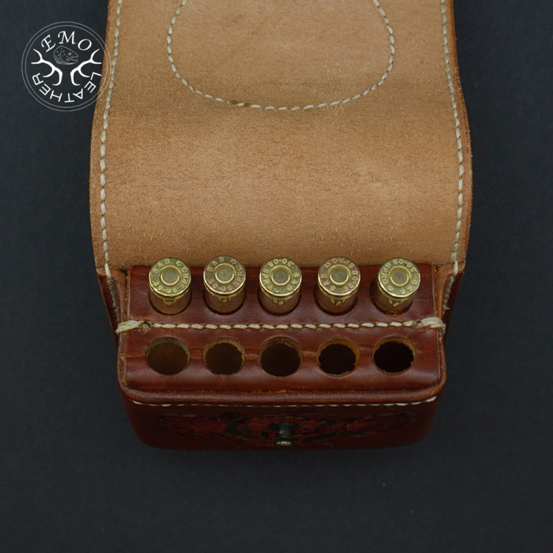 Brown Leather 10  Round Magnum Caliber Ammo Pouch | EmoLeather | Custom Leather Goods