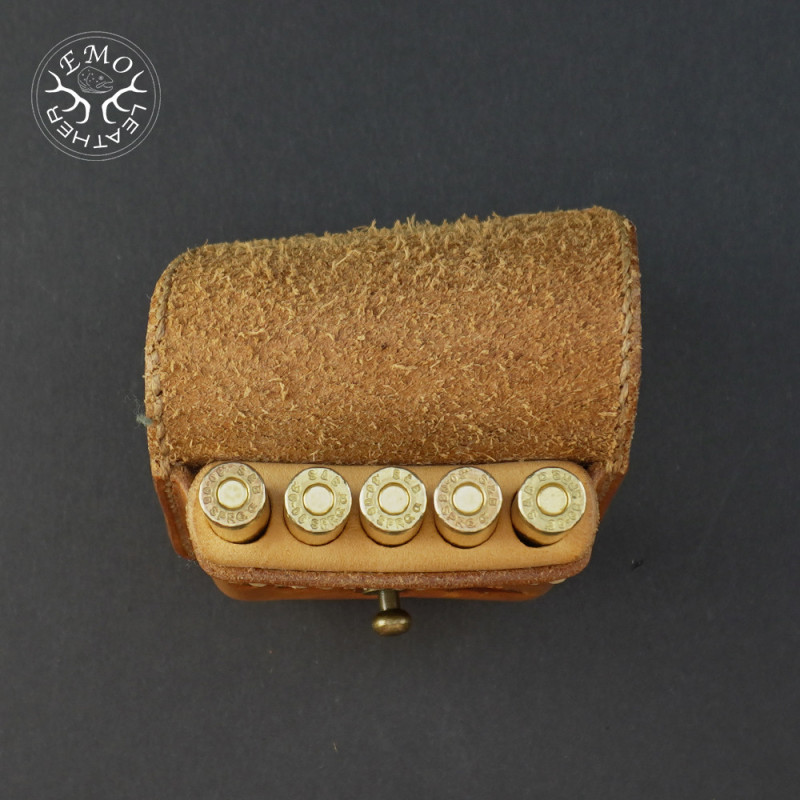 Light Tan Leather 5 Standard Caliber Round Ammo Pouch | EmoLeather | Custom Leather Goods