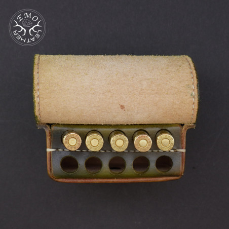 Olive Leather 10 Standard Caliber Round Ammo Pouch | EmoLeather | Custom Leather Goods