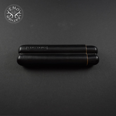 Black 2 Slot Churchill Cigar Case | EmoLeather | Custom Leather Goods