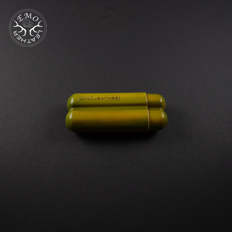 Olive Corona 2 Slot Cigar Case | EmoLeather | Custom Leather Goods