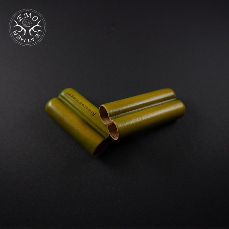 Olive Corona 2 Slot Cigar Case | EmoLeather | Custom Leather Goods