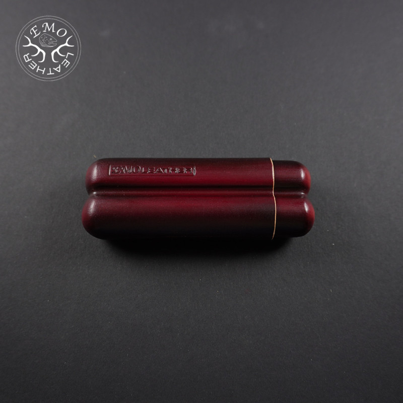 Red Corona 2 Slot Cigar Case | EmoLeather | Custom Leather Goods