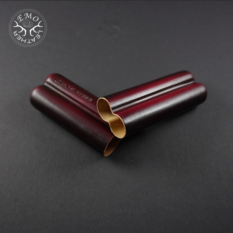 Red Corona 2 Slot Cigar Case | EmoLeather | Custom Leather Goods