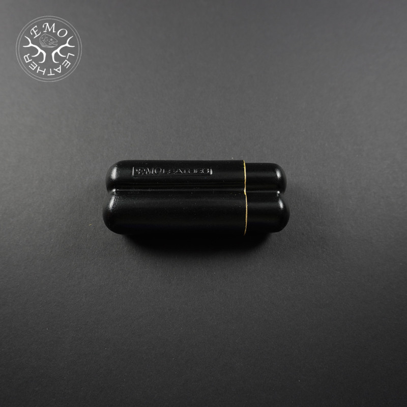 Black Corona 2 Slot Cigar Case | EmoLeather | Custom Leather Goods