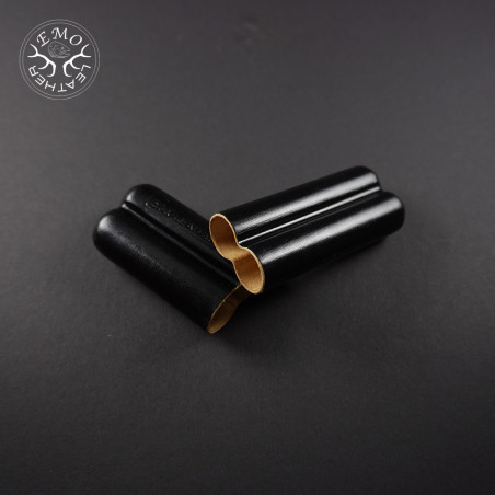Black Corona 2 Slot Cigar Case | EmoLeather | Custom Leather Goods