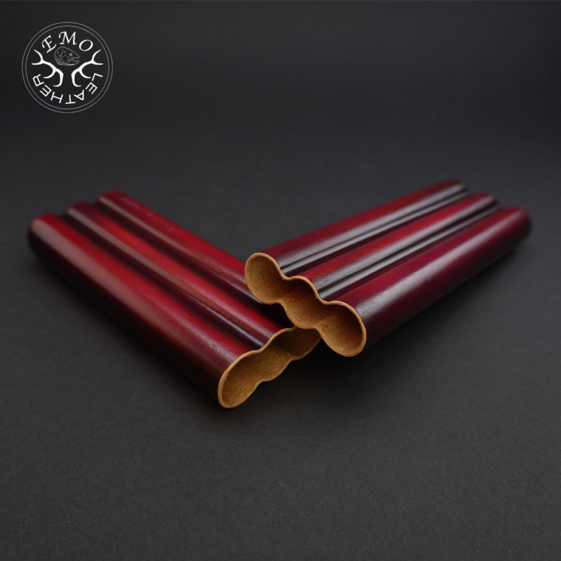 Black & Red Corona 3 Slot Cigar Case | EmoLeather | Custom Leather Goods