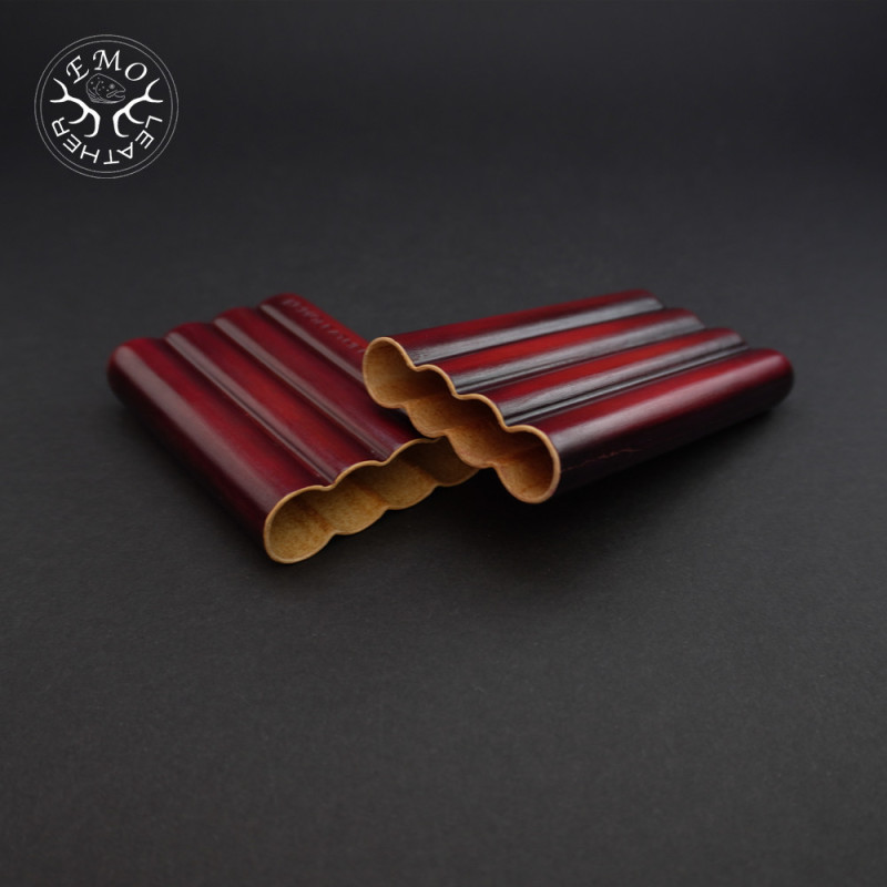 Red Black 4 Slot Small Cigar Case | EmoLeather | Custom Leather Goods